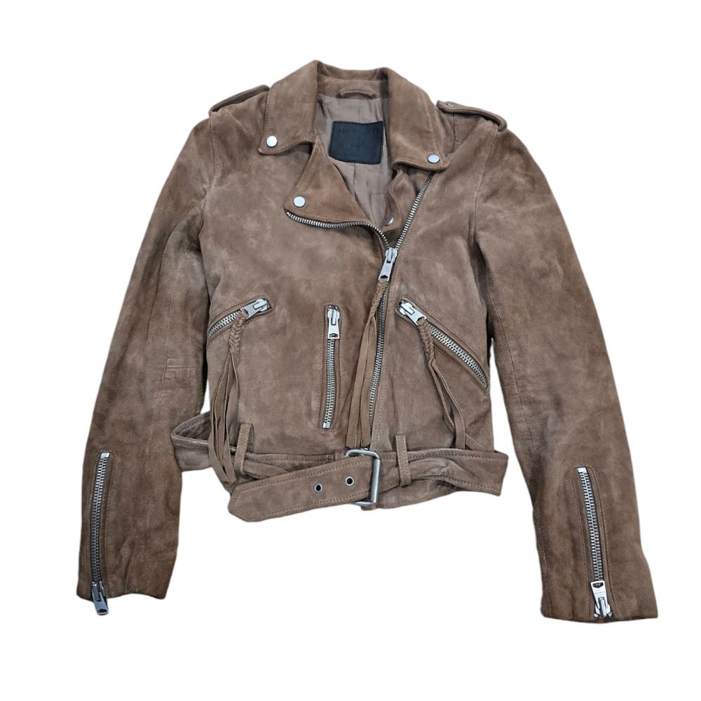 AllSaints Brown Suede Biker Jacket